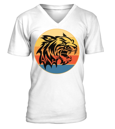 Tiger Big Cat Vintage Retro Sunset V-Neck T-shirt
