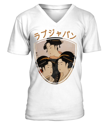 Vintage Japanese Geisha Retro Symbol Text Kanji V-Neck T-shirt