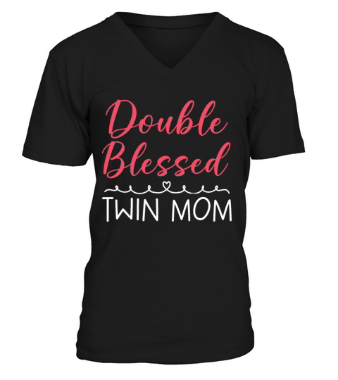 Womens Twin Mama Twin Mom to Be Pregnancy V-Neck T-shirt