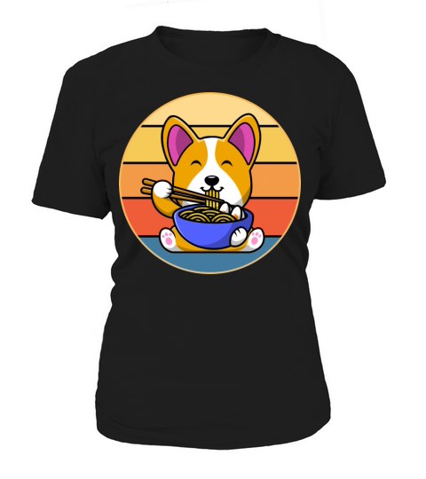 Cute Shiba Inu Eating Ramen Vintage Retro Sunset Women's T-Shirt