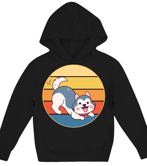 Funny Kawaii Cute Husky Dog Vintage Retro Sunset Kids Hoodie