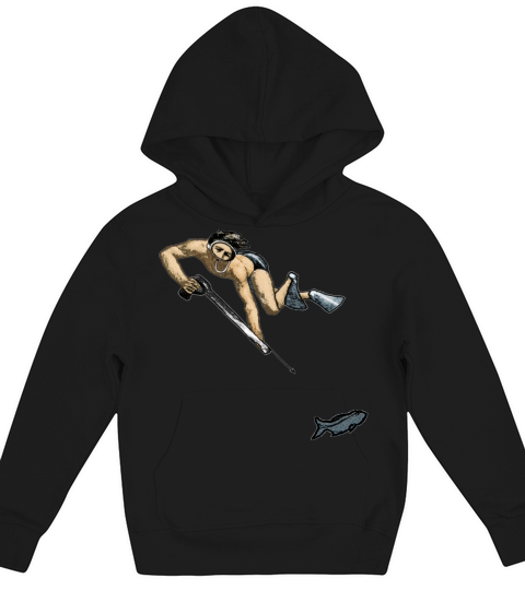 Vintage Spearfishing Freediving Diver with Fish Kids Hoodie