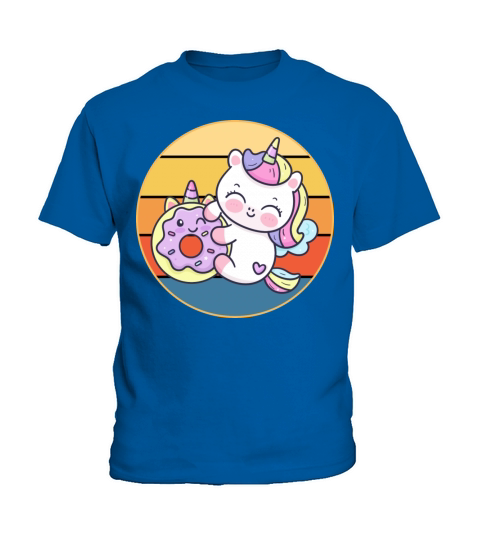 Cute Unicorn Eating Donut Vintage Retro Sunset Kids T-Shirt