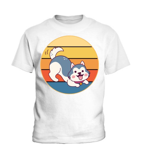 Funny Kawaii Cute Husky Dog Vintage Retro Sunset Kids T-Shirt