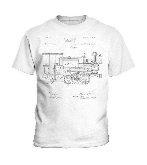 Vintage Patent Print 1886 Locomotive Steam Train Kids T-Shirt