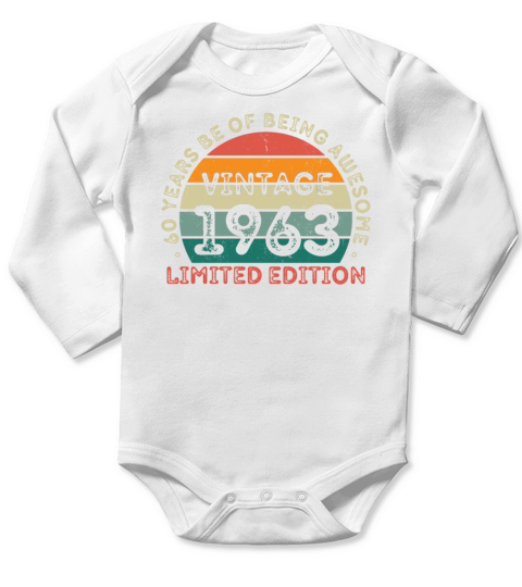 60 Years Vintage 1963 Retro 60th Birthday Long Sleeve Baby One-Piece