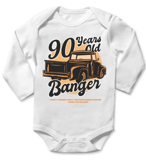 90 Years Old Vintage Classic American Car Truck Long Sleeve Baby One-Piece