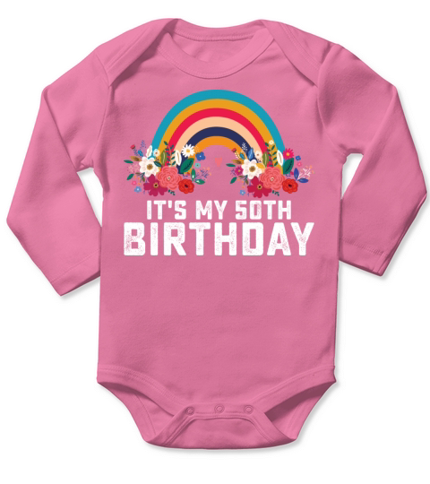 Boho Rainbow Its My 50th Birthday Long Sleeve Baby One-Piece