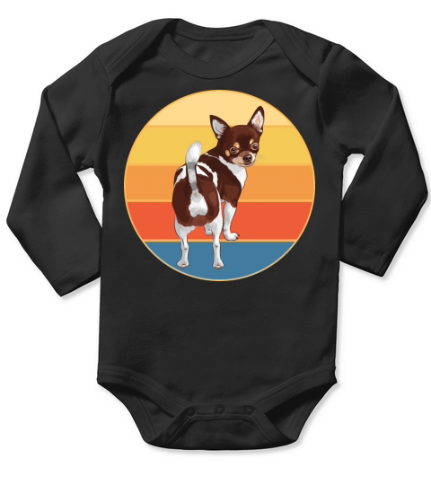 Cute Chihuahua Dog Breed Vintage Retro Sunset Long Sleeve Baby One-Piece