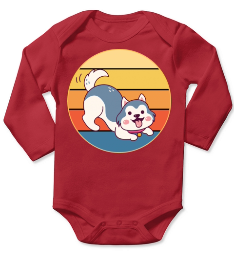 Funny Kawaii Cute Husky Dog Vintage Retro Sunset Long Sleeve Baby One-Piece