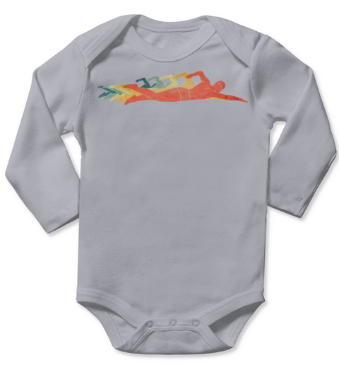 Swimming Man Retro Vintage Color Long Sleeve Baby One-Piece