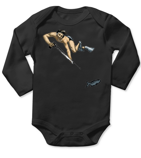 Vintage Spearfishing Freediving Diver with Fish Long Sleeve Baby One-Piece