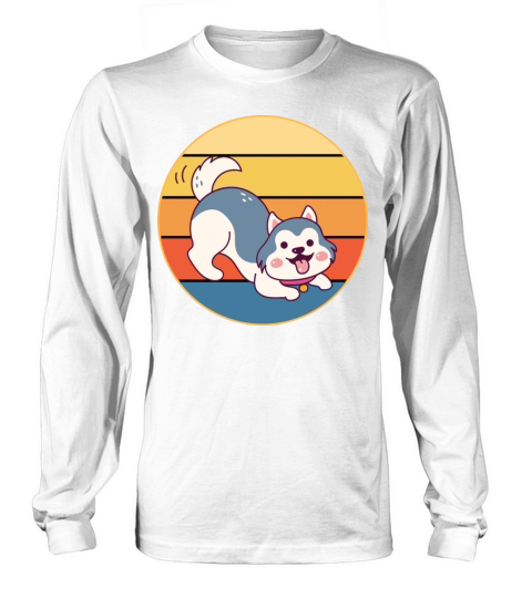 Funny Kawaii Cute Husky Dog Vintage Retro Sunset Long sleeved Unisex