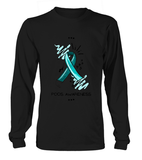 PCOS Awareness Teal Ribbon Hand Scribbles Long sleeved Unisex