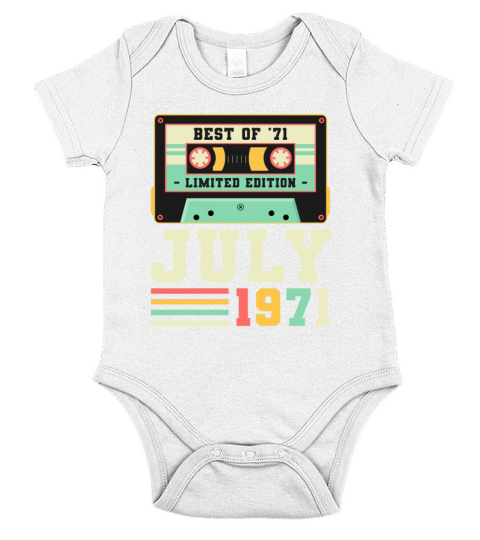 50th Birthday July Gift Vintage 1971 50 Years Short Sleeve Baby One-Piece