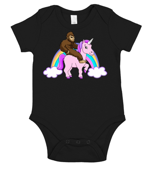 Bigfoot Riding A Unicorn Short Sleeve Baby One-Piece