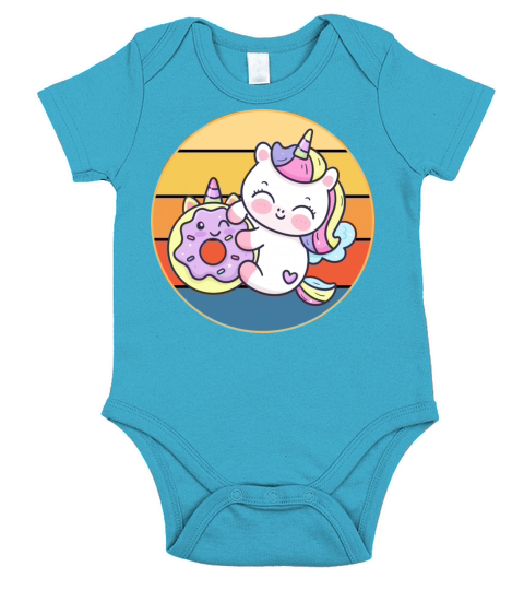 Cute Unicorn Eating Donut Vintage Retro Sunset Short Sleeve Baby One-Piece