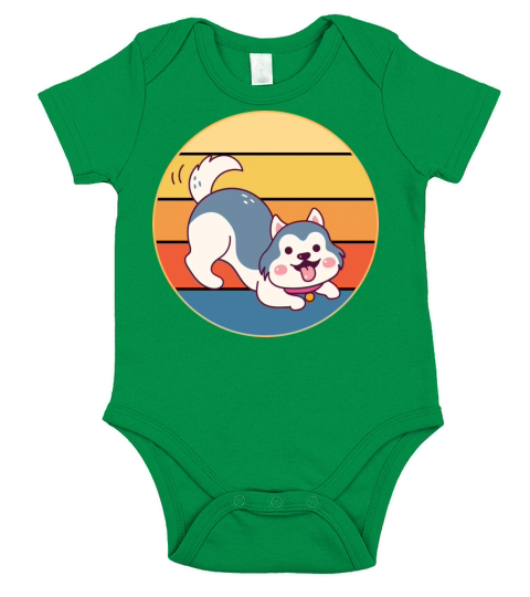 Funny Kawaii Cute Husky Dog Vintage Retro Sunset Short Sleeve Baby One-Piece