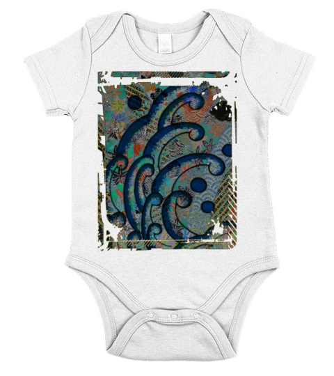 Japanese Great Wave Floral Pattern Collage Art 85 Short Sleeve Baby One-Piece