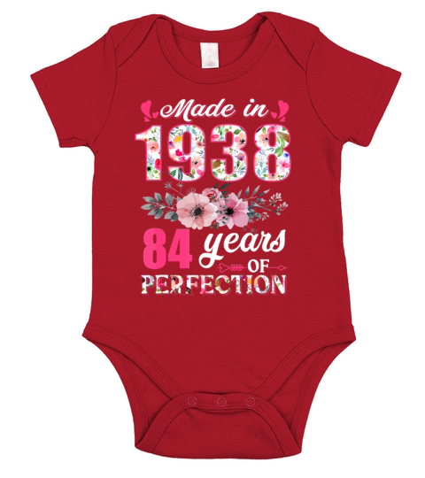 Made In 1938 Floral 84 Year Old 84th Birthday Gift Short Sleeve Baby One-Piece