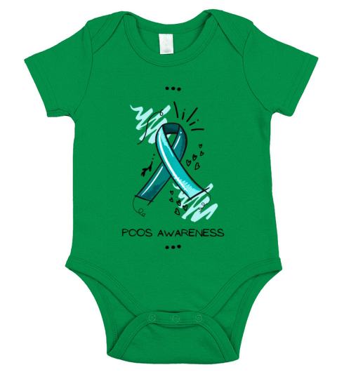 PCOS Awareness Teal Ribbon Hand Scribbles Short Sleeve Baby One-Piece