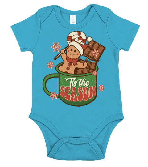 Retro Christmas Jingle Hot Cocoa Tis The Season Short Sleeve Baby One-Piece