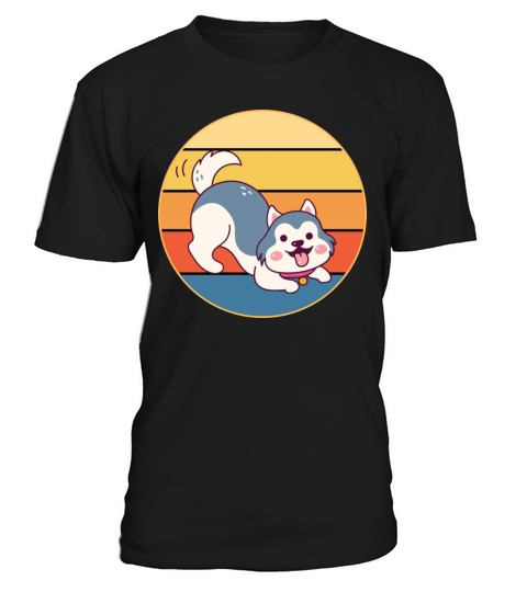 Funny Kawaii Cute Husky Dog Vintage Retro Sunset T-Shirt Unisex
