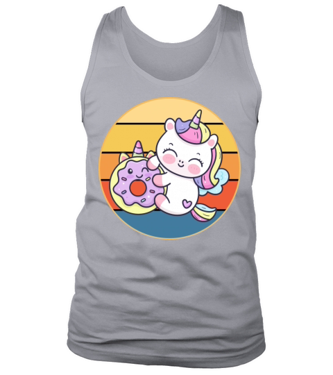 Cute Unicorn Eating Donut Vintage Retro Sunset Tank Top Unisex