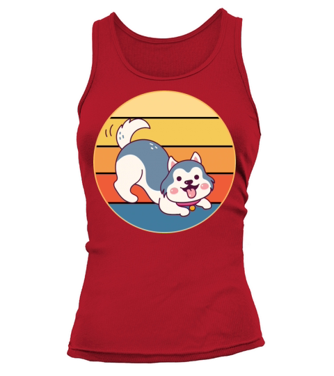 Funny Kawaii Cute Husky Dog Vintage Retro Sunset Tank top Woman
