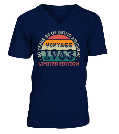 60 Years Vintage 1963 Retro 60th Birthday V-Neck T-shirt