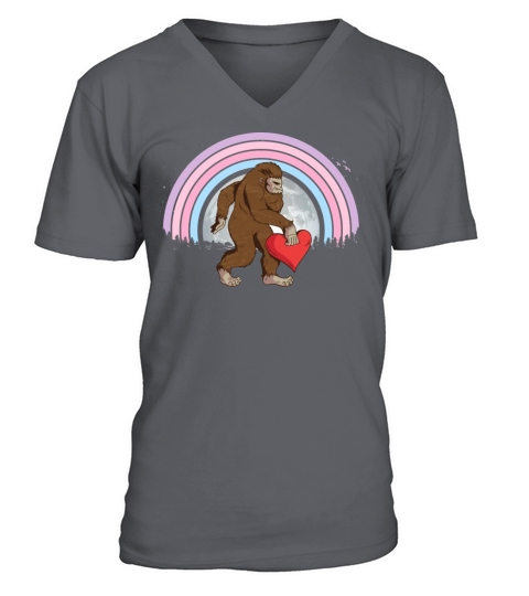 Bigfoot Heart Valentines Day Girl Women Love V-Neck T-shirt