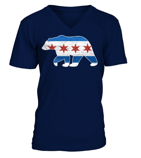 Chicago Flag Walking Bear Style Vintage Grunge Sta V-Neck T-shirt
