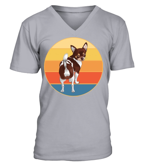 Cute Chihuahua Dog Breed Vintage Retro Sunset V-Neck T-shirt