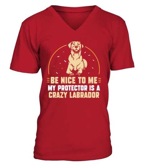 my protector is a crazy Labrador V-Neck T-shirt