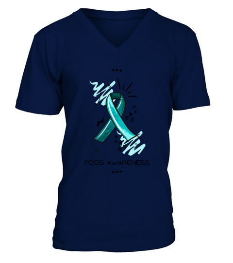 PCOS Awareness Teal Ribbon Hand Scribbles V-Neck T-shirt
