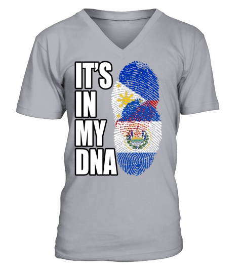 Salvadoran And Filipino Mix Heritage DNA Flag V-Neck T-shirt