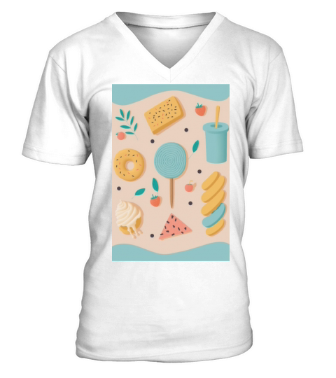 Sugary Sweet Treats - Pastel Colored Pattern V-Neck T-shirt