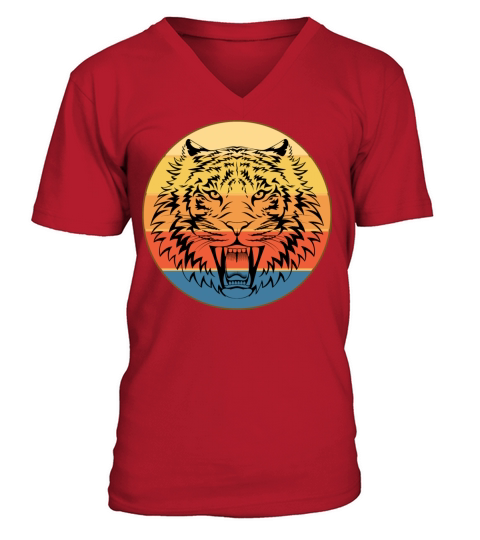 Tiger Big Cat Vintage Retro Sunset V-Neck T-shirt