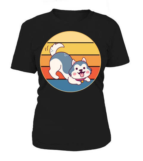 Funny Kawaii Cute Husky Dog Vintage Retro Sunset Women's T-Shirt