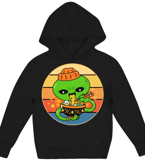 Cute Alien Eating Ramen Vintage Retro Sunset Kids Hoodie