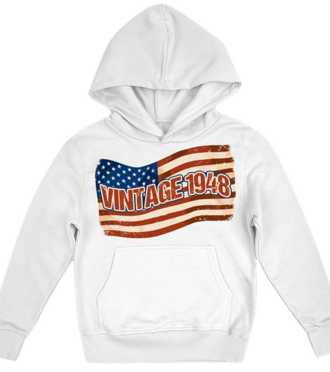 Vintage 1948 USA Flag 74th Birthday for Patriotic Kids Hoodie