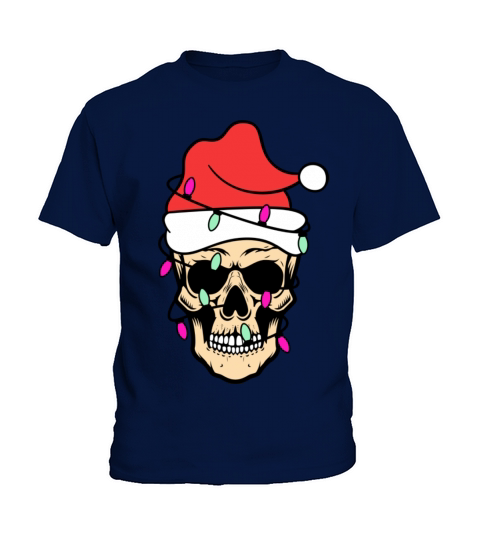 Skull Santa Hat Christmas Lights Kids T-Shirt