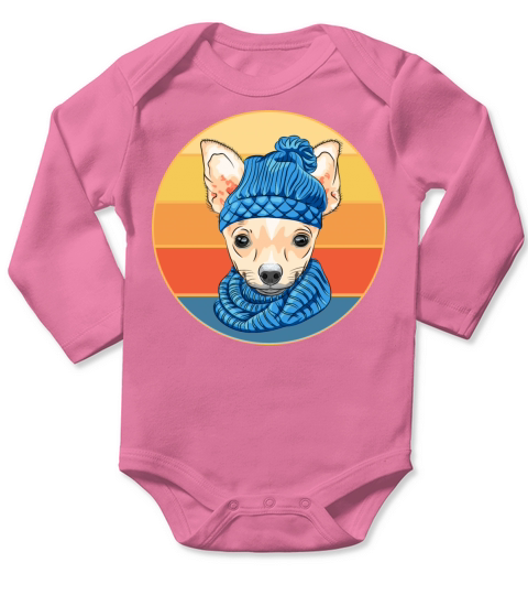 Cute Chihuahua Dog Breed Vintage Retro Sunset Long Sleeve Baby One-Piece