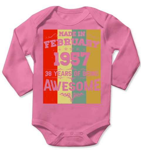 February 1957 Vintage Birthday Present Long Sleeve Baby One-Piece