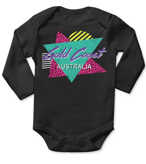 Gold Coast Australia Vintage Retro 80s 90s Vacatio Long Sleeve Baby One-Piece