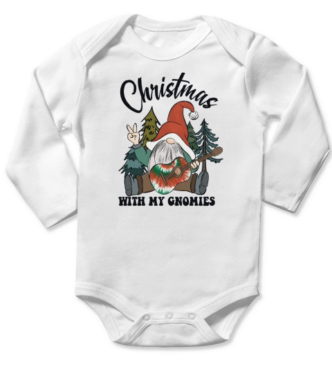 Hippie Christmas With My Gnomies Long Sleeve Baby One-Piece