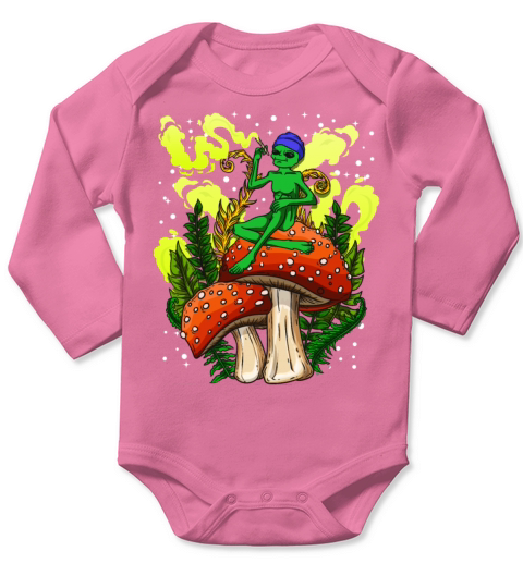 Psycadellic Magic Mushroom Alien LSD Acid Trip Long Sleeve Baby One-Piece