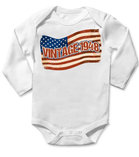 Vintage 1948 USA Flag 74th Birthday for Patriotic Long Sleeve Baby One-Piece