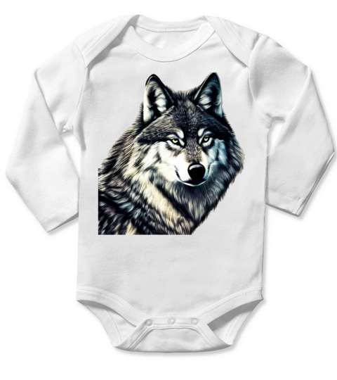 Wolf artwork design predator face imprint Long Sleeve Baby One-Piece
