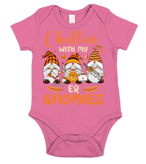 Chilling With My ER Gnomies Nurse Gnome Funny Short Sleeve Baby One-Piece